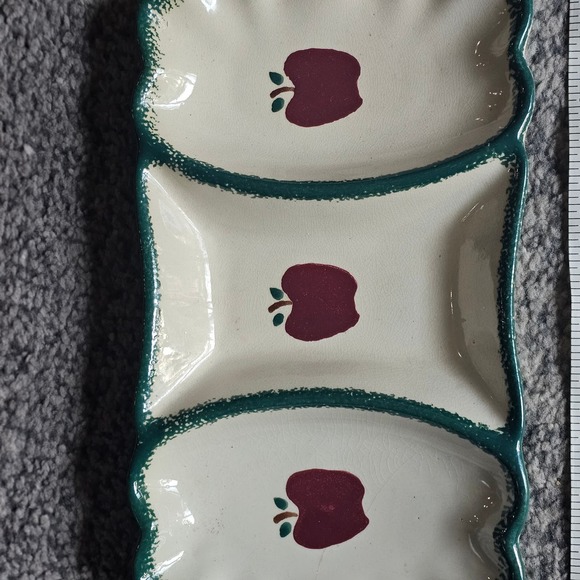 Vintage Stoneware Apple Spongeware 3-Part‎ Divided Relish Tray - Picture 6 of 6